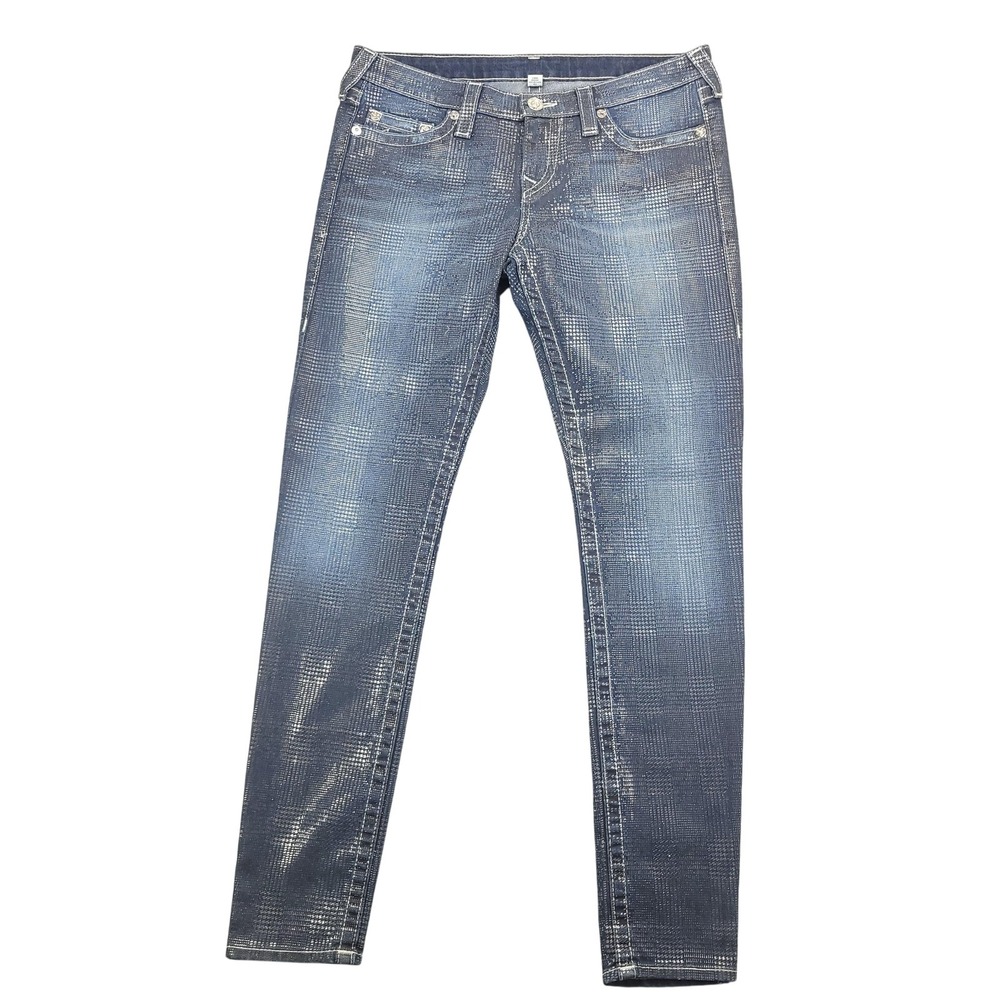 True Religion Jeans Womens 32 Jennie MID RISE LUREX SKINNY Glitter Check